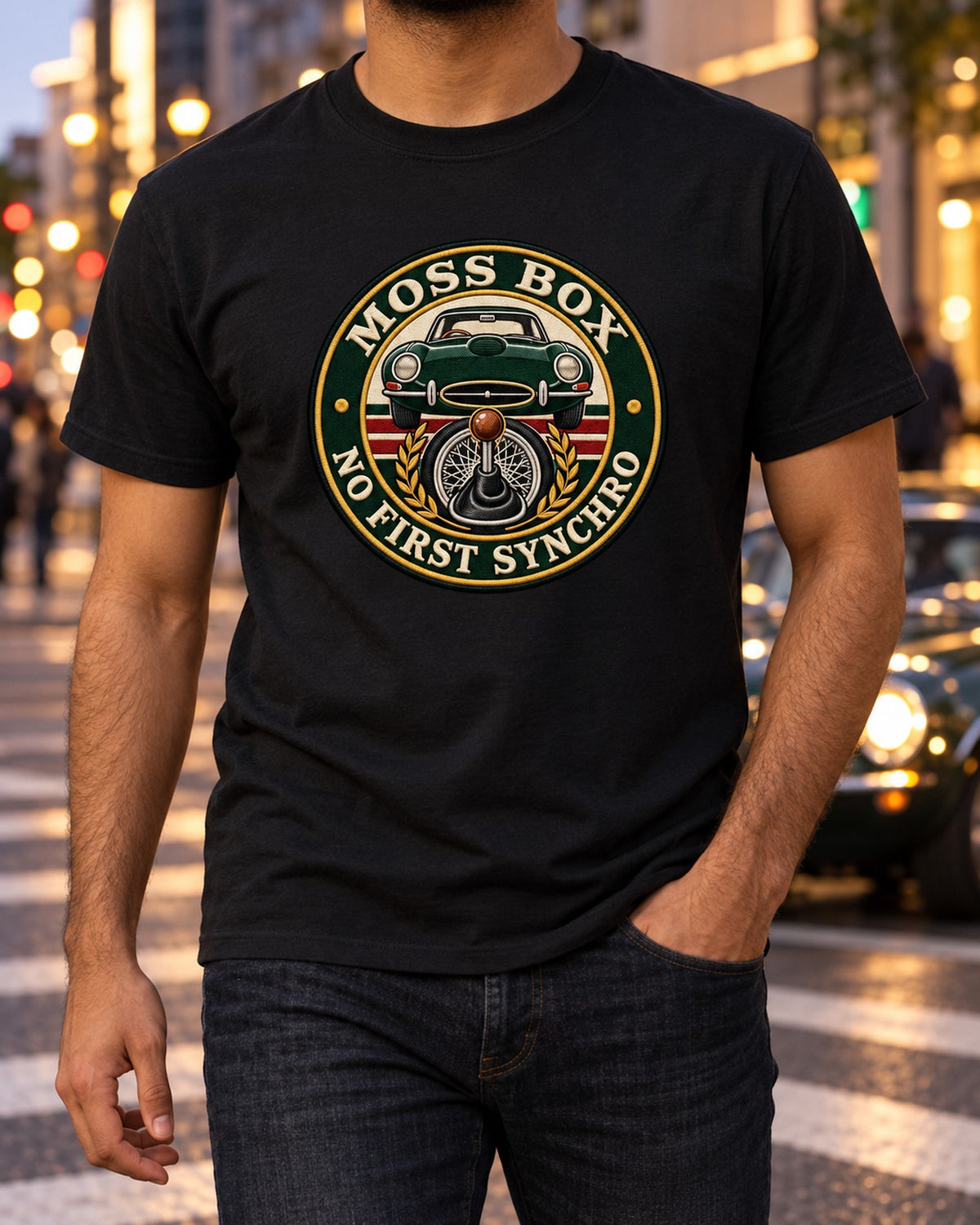 Jaguar E-Type Series 1 Varsity Embroidery Style Shirt T-Shirt Black worn hero