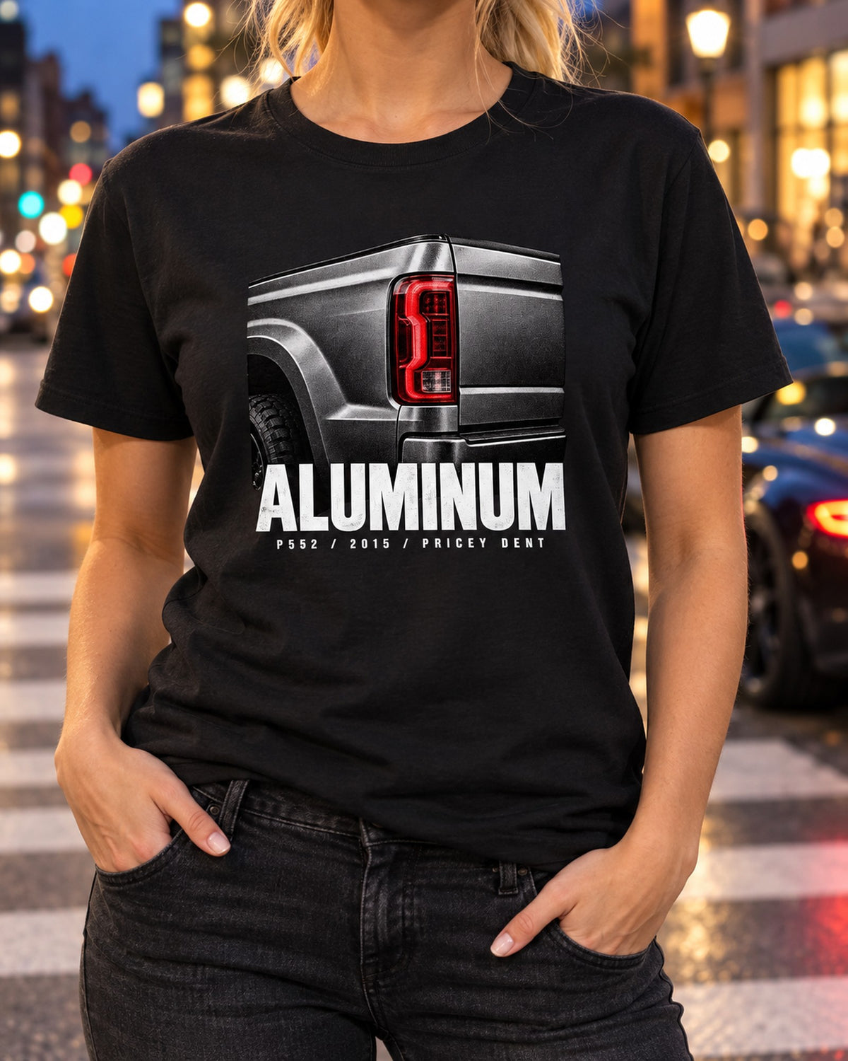 Ford F-150 P552 Aluminum Tailgate Macro Tee, Truck Owner T-Shirt Black worn hero