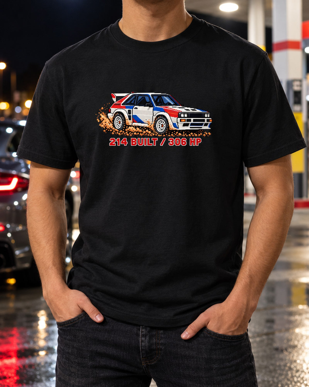 Audi Sport Quattro SWB 1984 Pixel Art Shirt, 214 Built T-Shirt Black worn hero