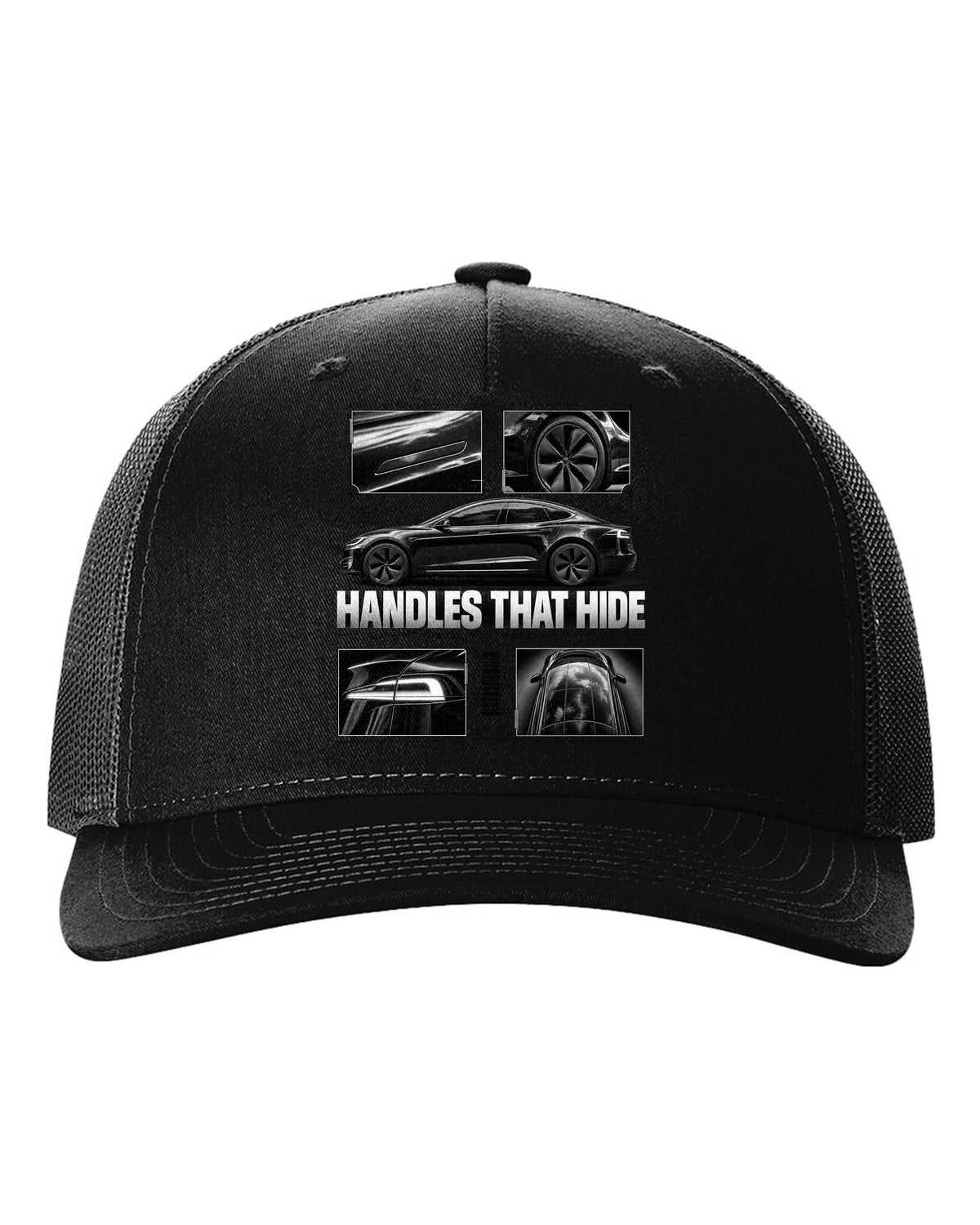 Tesla Model S Raven Side Profile Dossier black hat front view with the design
