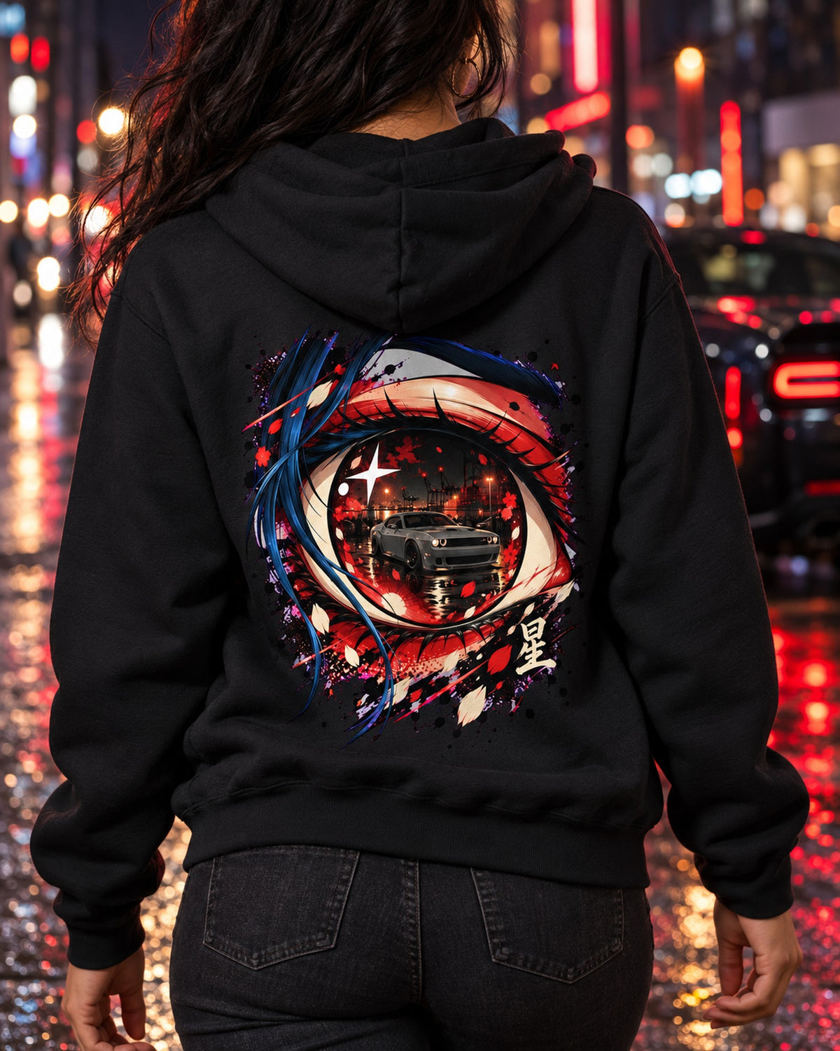 Dodge Challenger Hellcat Anime Girl Shirt, Hoodie & More Pull Over Hoodie Black worn hero