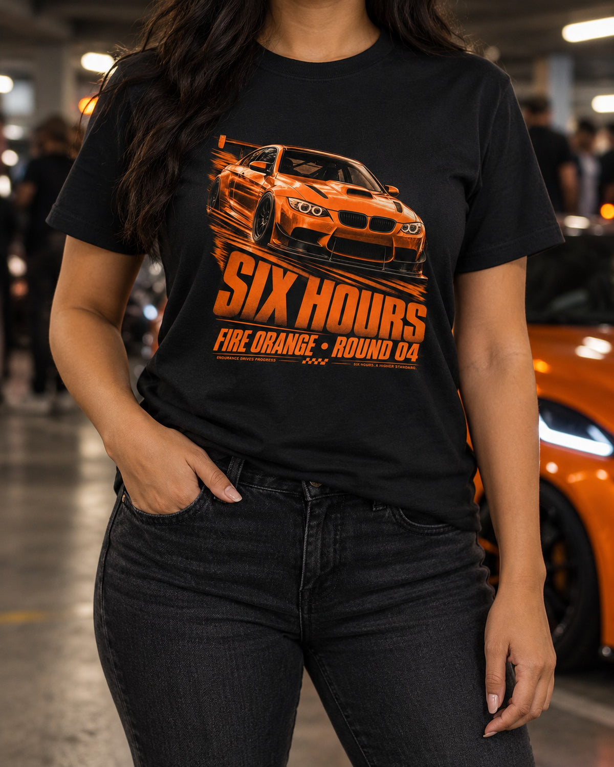 BMW E92 M3 GTS Fire Orange Race Poster Shirt, Car Guy Tee T-Shirt Black worn hero