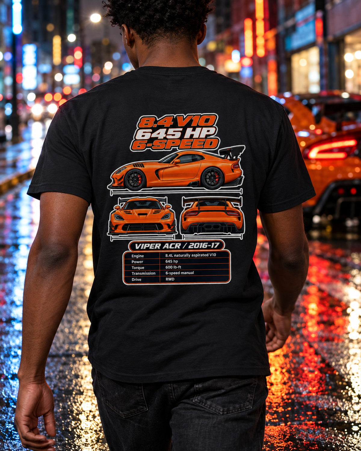 Dodge Viper Acr Spec Sheet Full-Back Graphic Tee T-Shirt Black worn hero