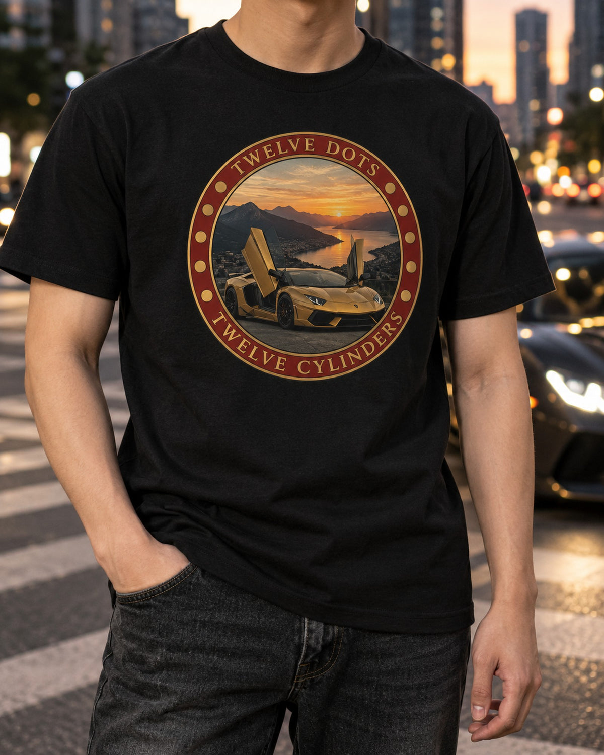 Lamborghini Aventador Ultimae LP780-4 Twelve Cylinder Crest Tee T-Shirt Black worn hero