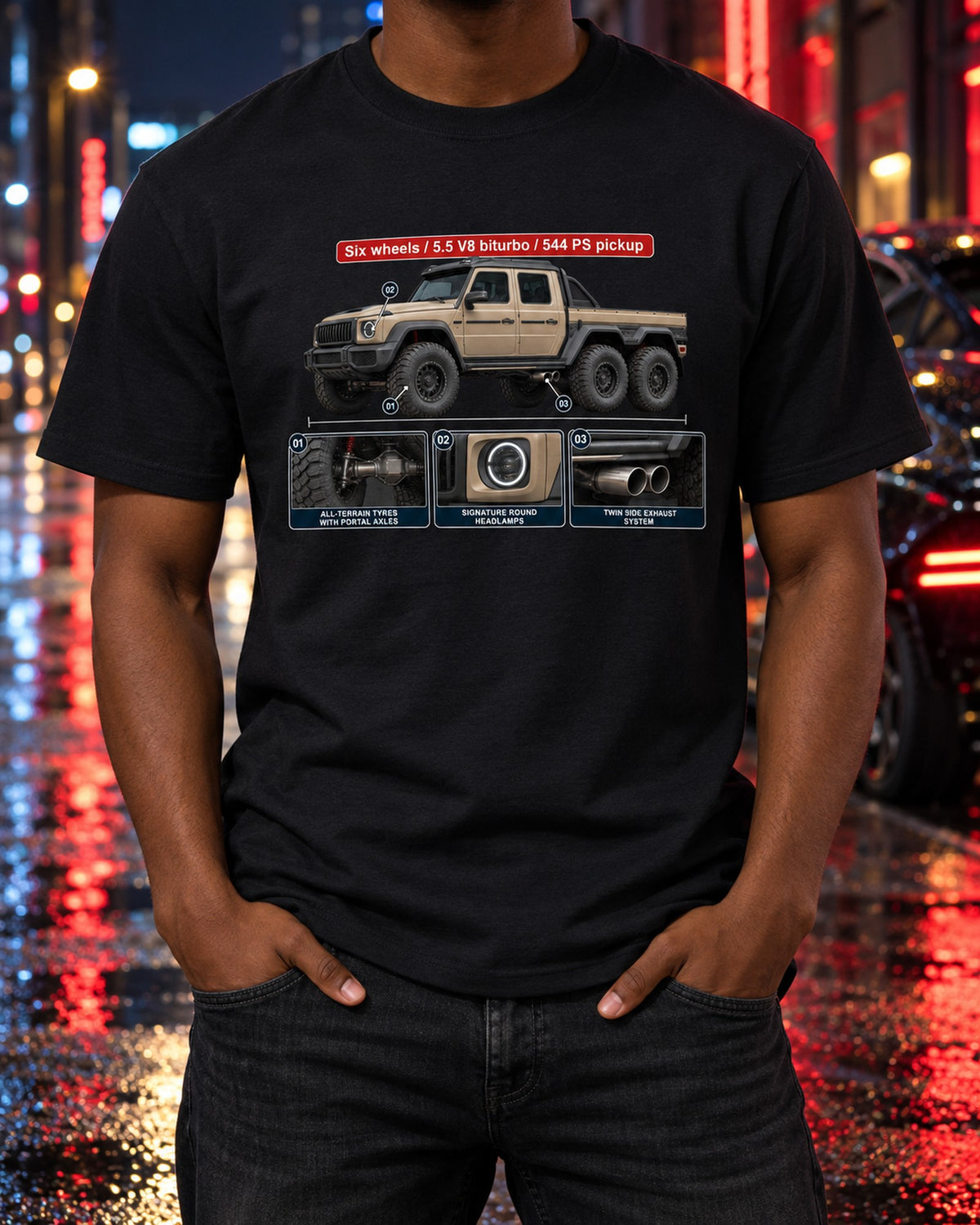 Mercedes-Benz G63 AMG 6x6 W463 Dossier Shirt, Six-Wheel Pickup T-Shirt Black worn hero