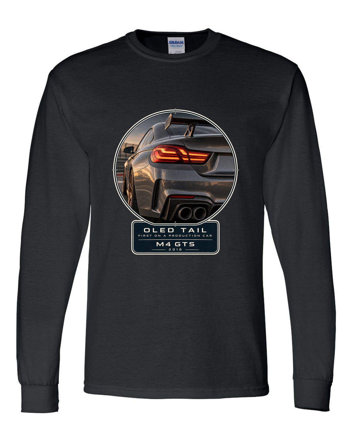 BMW M4 GTS OLED taillight macro print design black long sleeve front view with the design