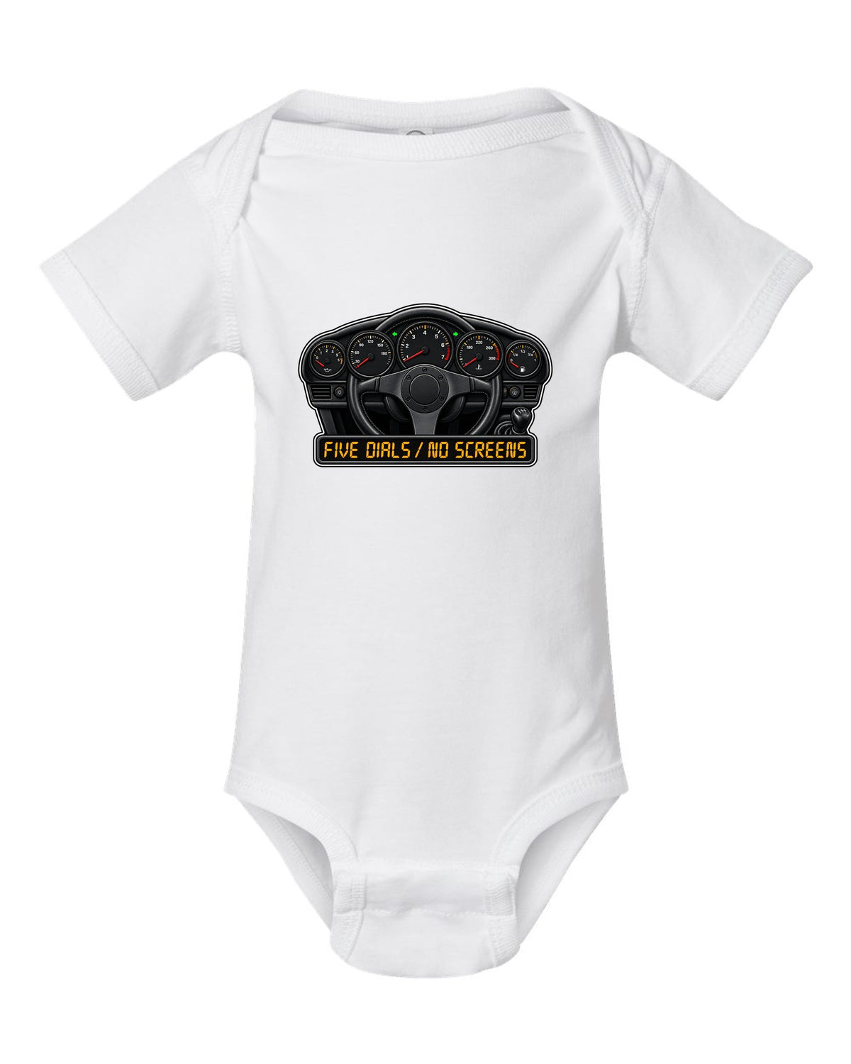 Porsche Cayenne Turbo S 957 sticker-bomb collage design with 550 PS lettering white baby onesie front view with the design