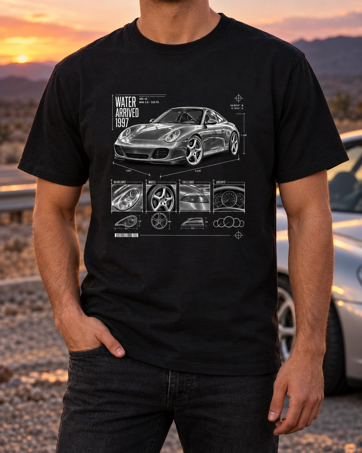 Porsche 911 Carrera 4S 996 Water Arrived 1997 Dossier Shirt T-Shirt Black worn hero