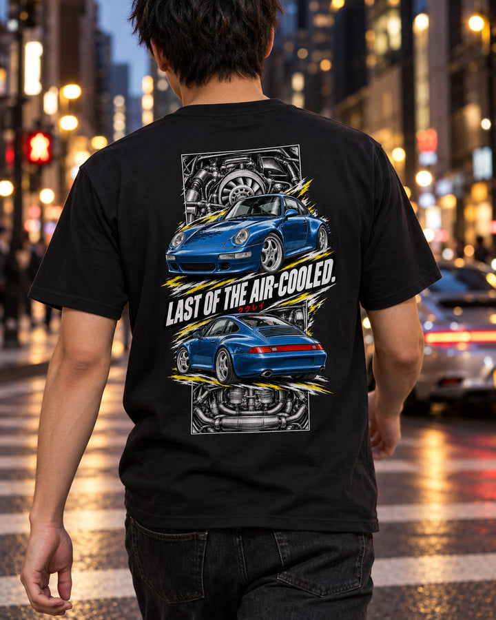 Porsche 911 993 Torn Poster Full-Back Graphic Tee T-Shirt Black worn hero