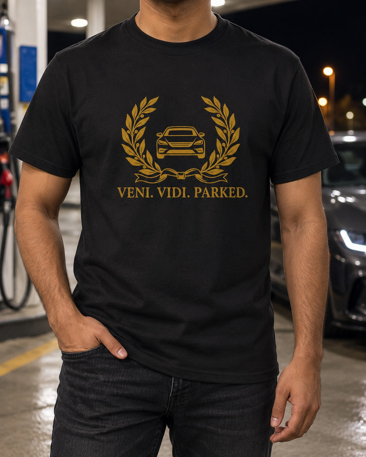 Veni Vidi Parked Funny Car Guy Shirt for Car Lovers T-Shirt Black worn hero