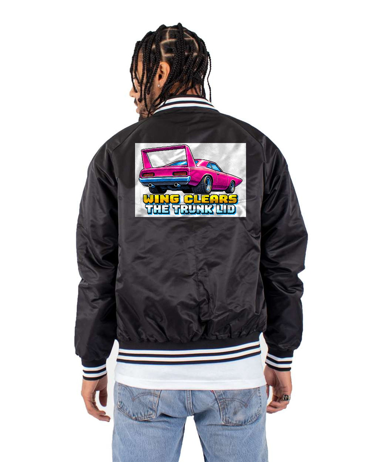 1970 Plymouth Superbird 16-Bit Pixel Art Shirt, Wing Clearance Bomber Jacket Black back