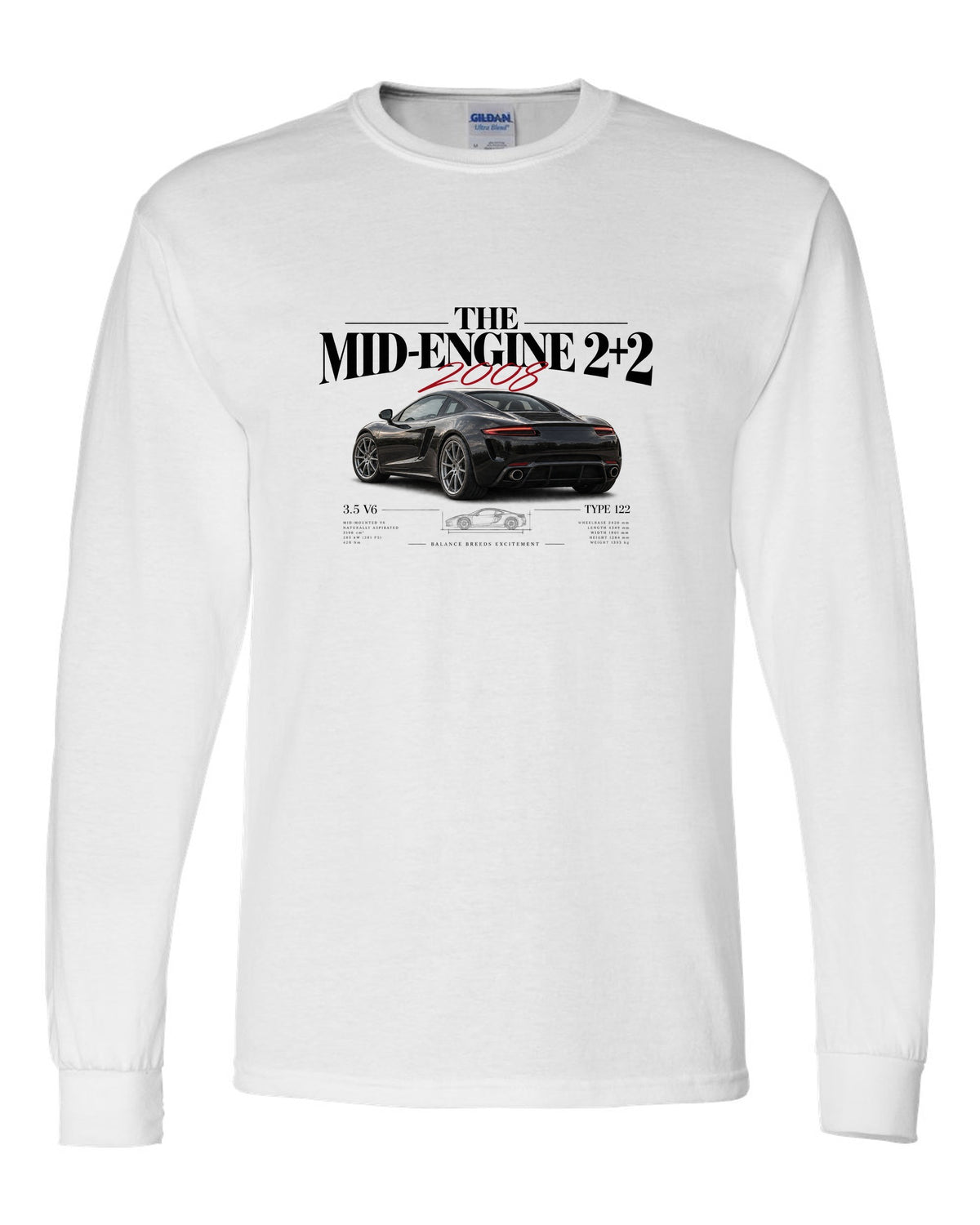 Editorial headline print of a 2008 Lotus Evora Type 122 about the mid-engine 2+2 white long sleeve front view with the design