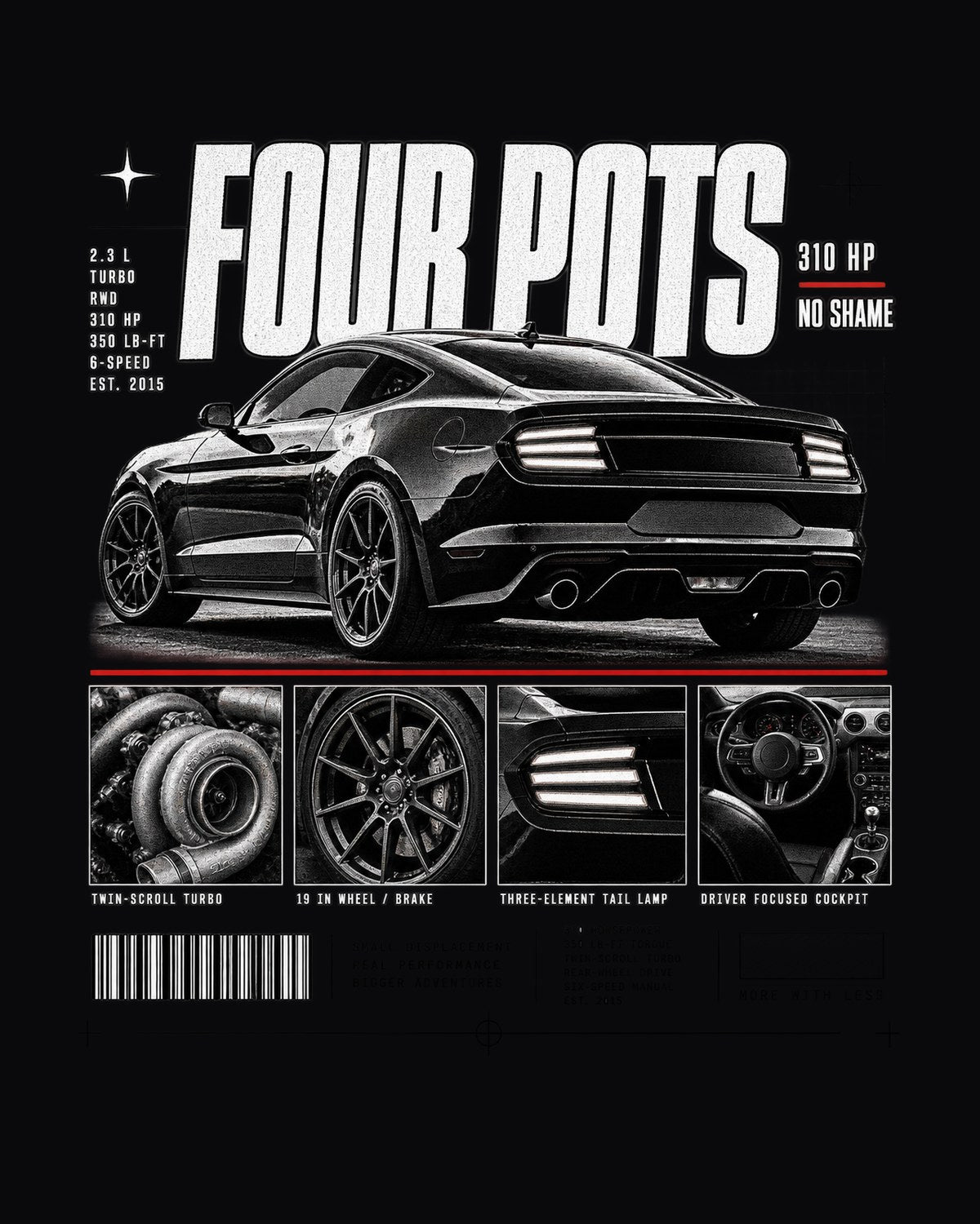 Mustang S550 EcoBoost Four Pots Dossier Tee, 2015-17 design only