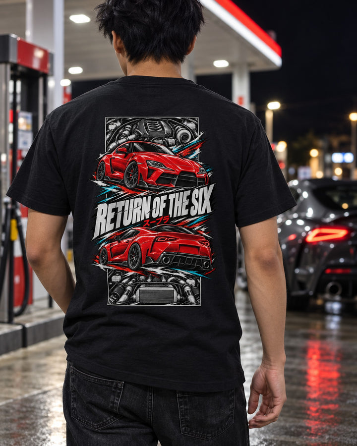 Toyota GR Supra A90 Torn Poster Full-Back Graphic Tee T-Shirt Black worn hero