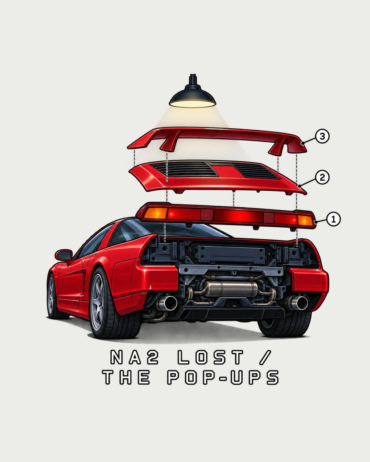 Honda NSX NA2 Taillight Isometric Teardown Shirt, Pop-Ups design only