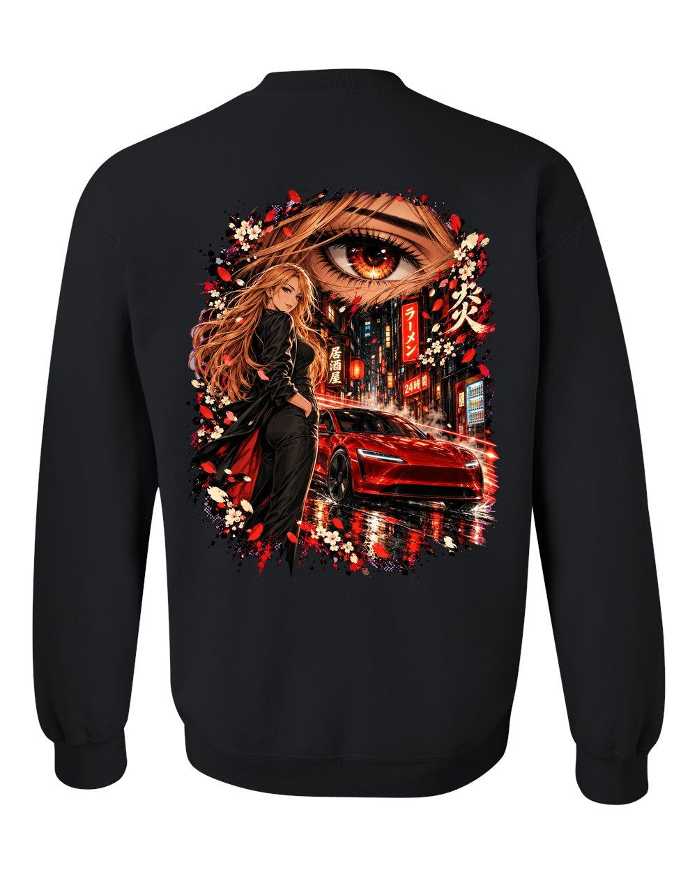 Tesla Model 3 Highland Anime Girl Crewneck Black back