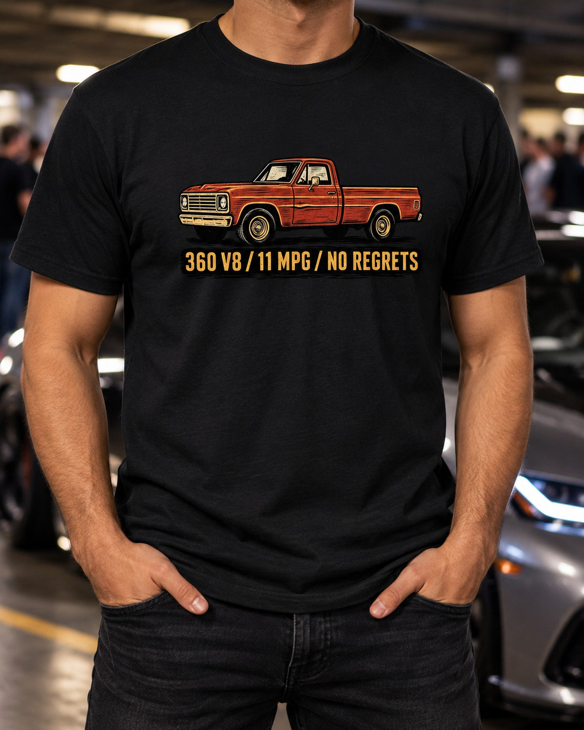 Dent-Side Ford F-150 1973-79 Crease Linocut Shirt T-Shirt Black worn hero