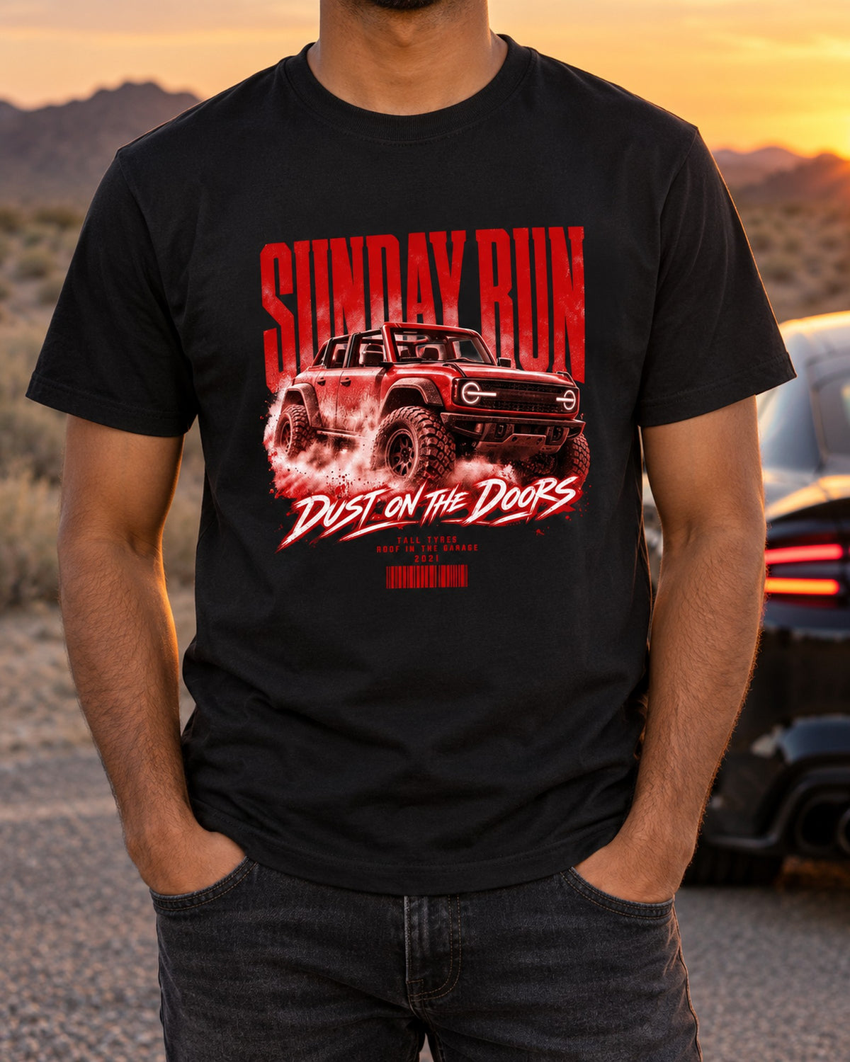 Ford Bronco 6th Gen Four-Door Sunday Run Poster Shirt T-Shirt Black worn hero