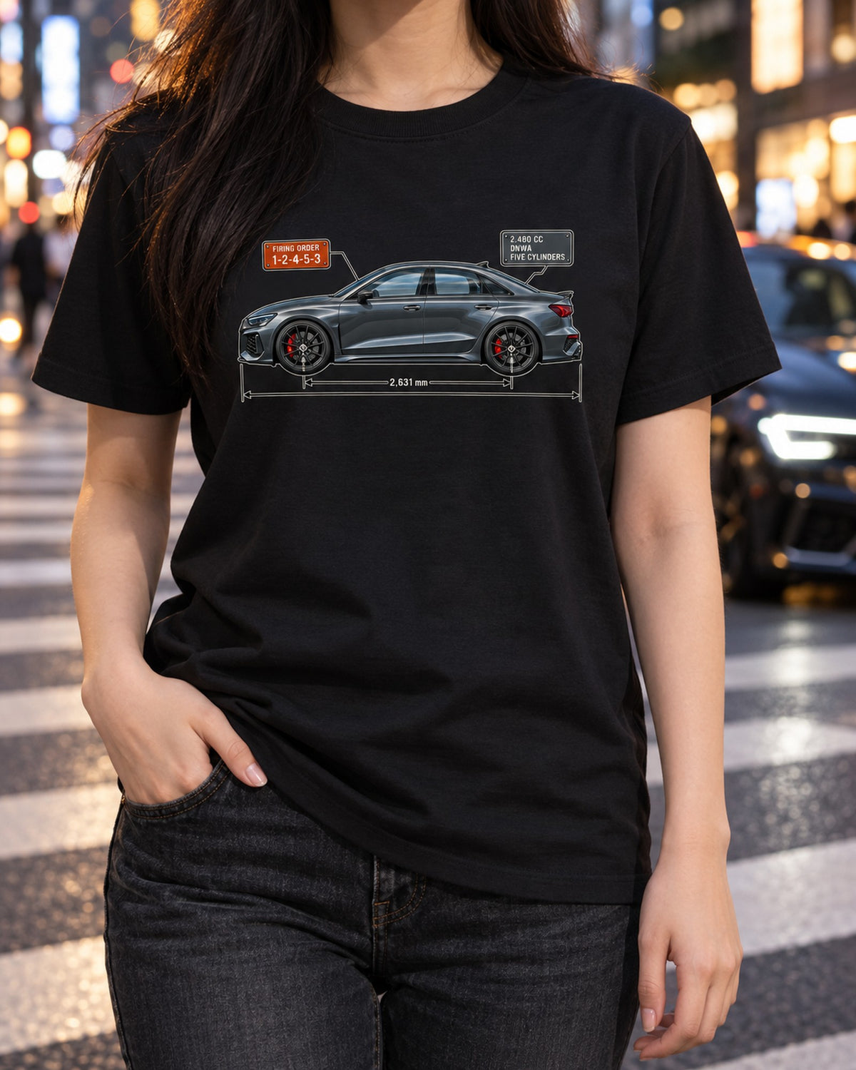 Audi RS3 8Y Five-Cylinder Firing Order Blueprint Shirt T-Shirt Black worn hero