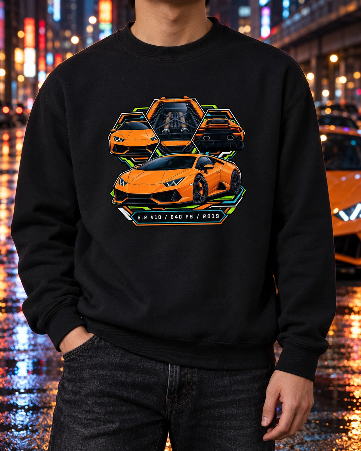 Lamborghini Huracan Evo LP640-4 Spec Plate Shirt, 5.2 V10 Crewneck Black worn hero