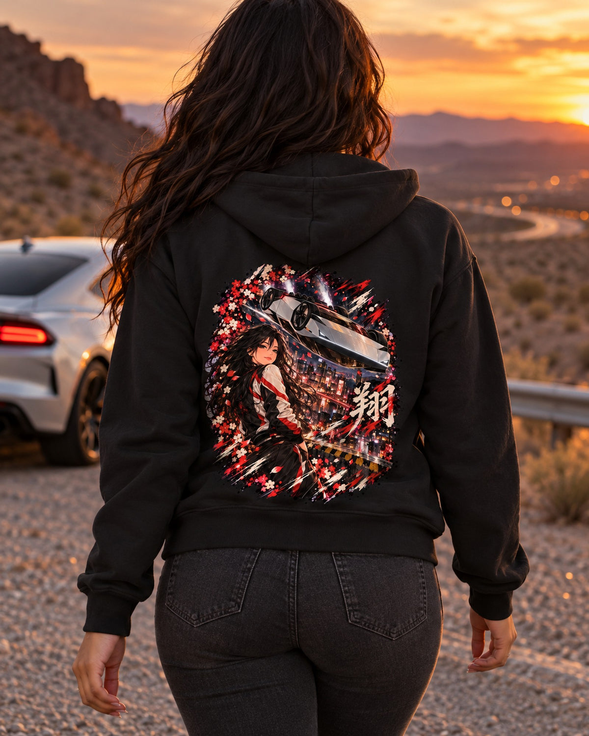 Tesla Roadster 2026 Flip Anime Girl Shirt, Hoodie & More Zip Hoodie Black worn hero