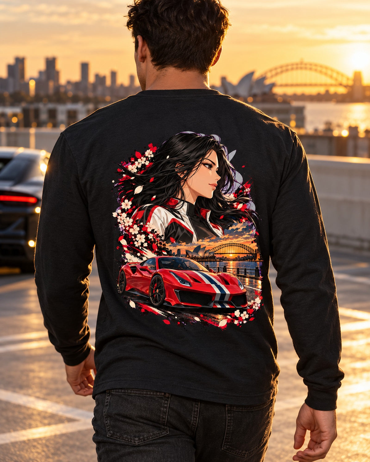 Ferrari 488 Pista Anime Girl Shirt, Hoodie & More Long Sleeve Black worn hero