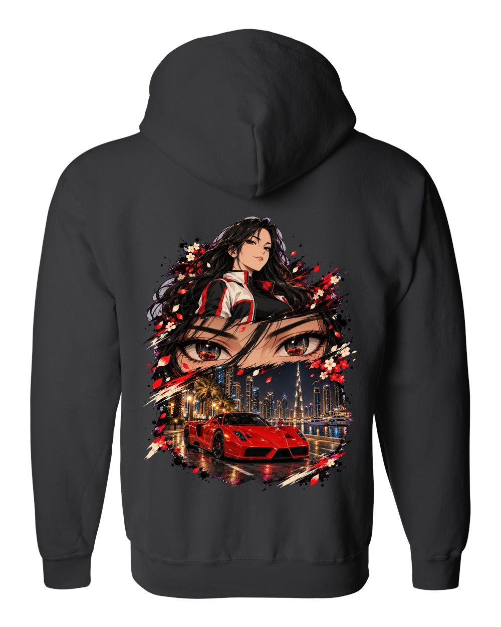 Ferrari Enzo Anime Girl Zip Hoodie Black back