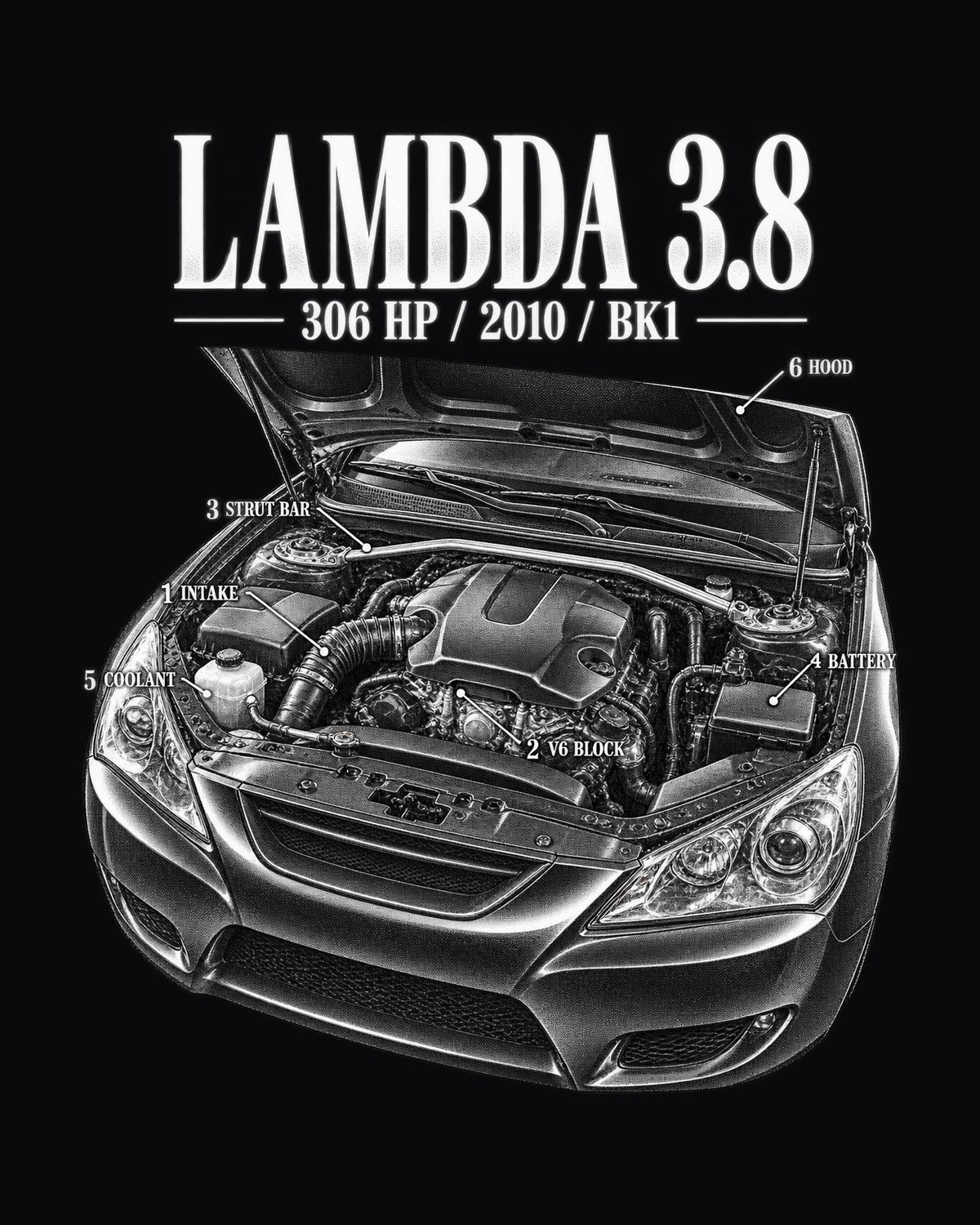 Hyundai Genesis Coupe 3.8 BK1 Engine Hero Shirt, Lambda V6 Tee design only