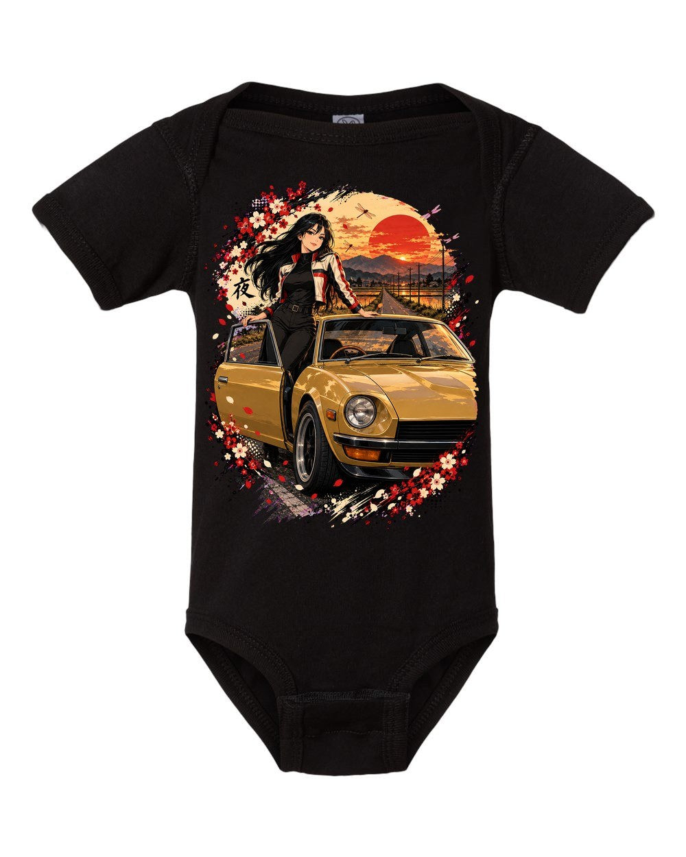 Datsun 240Z Anime Girl Baby Onesie Black front
