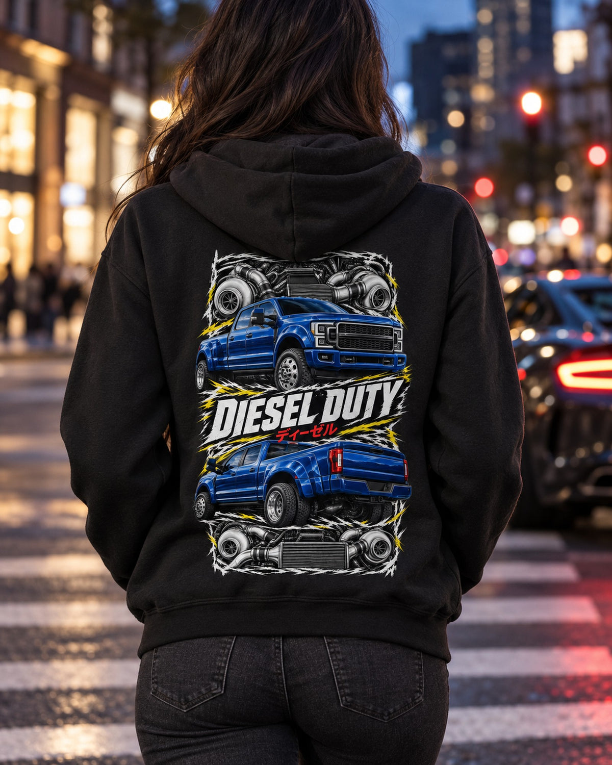 Ford F-250 Power Stroke Torn Poster Full-Back Graphic Tee Zip Hoodie Black worn hero