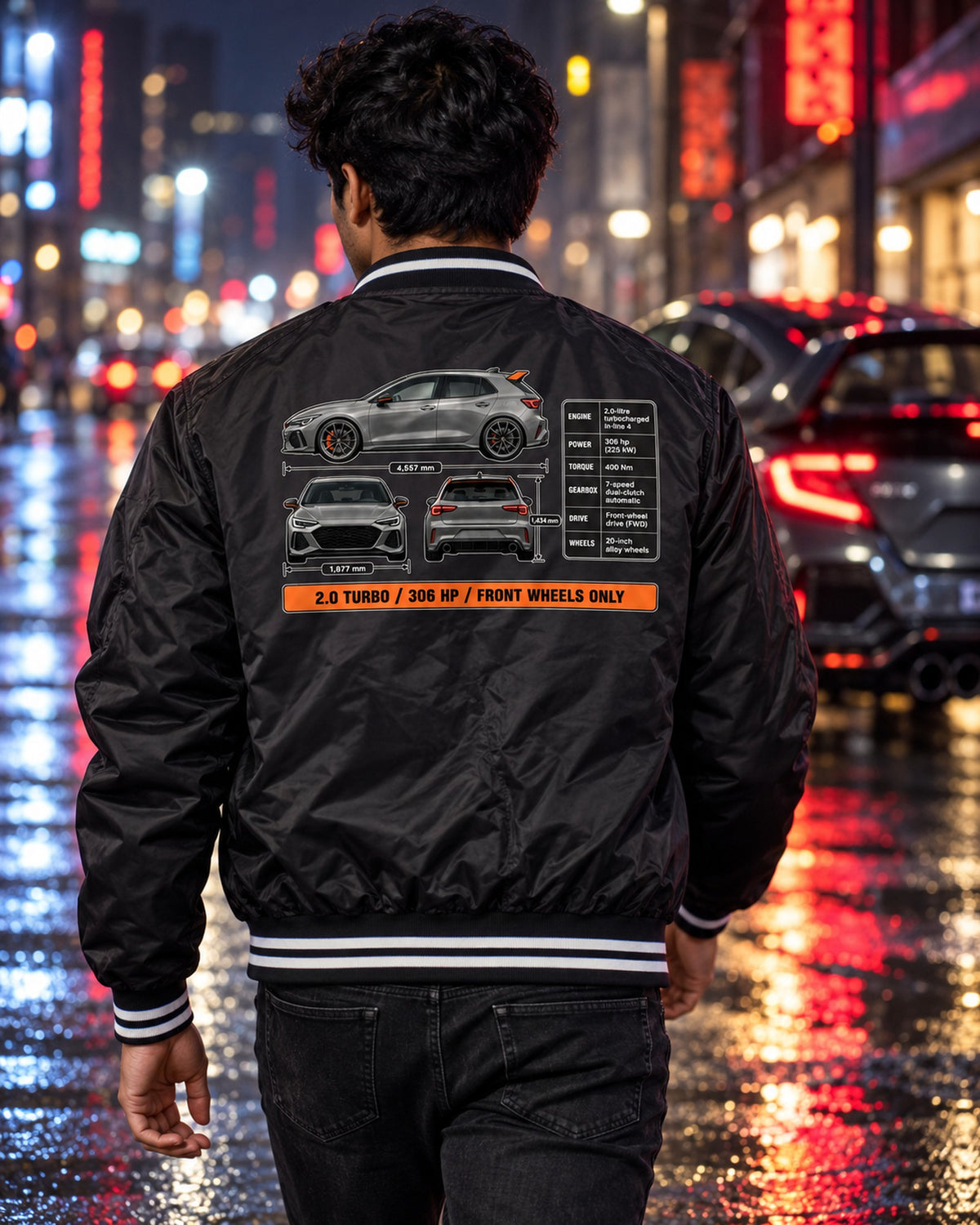 Civic Type R FK8 Sonic Grey Three-View Shirt, Honda Car Tee Bomber Jacket Black worn hero