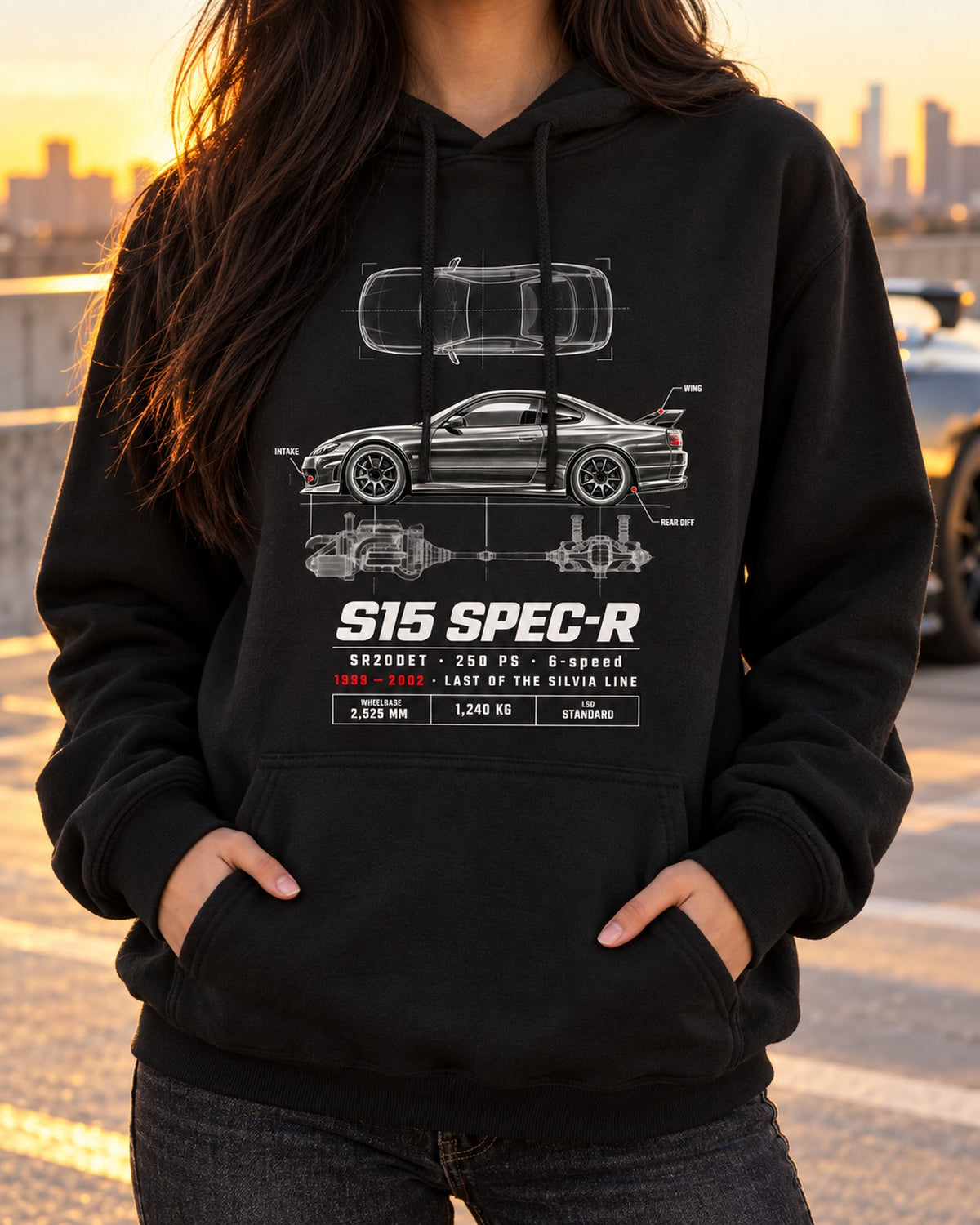 S15 Silvia Spec-R Spec Sheet Poster Tee, 1999-2002 Nissan Pull Over Hoodie Black worn hero