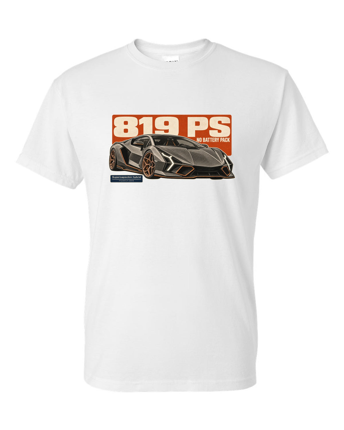 Halftone statement print of the Lamborghini Sian FKP 37 white t-shirt front view with the design