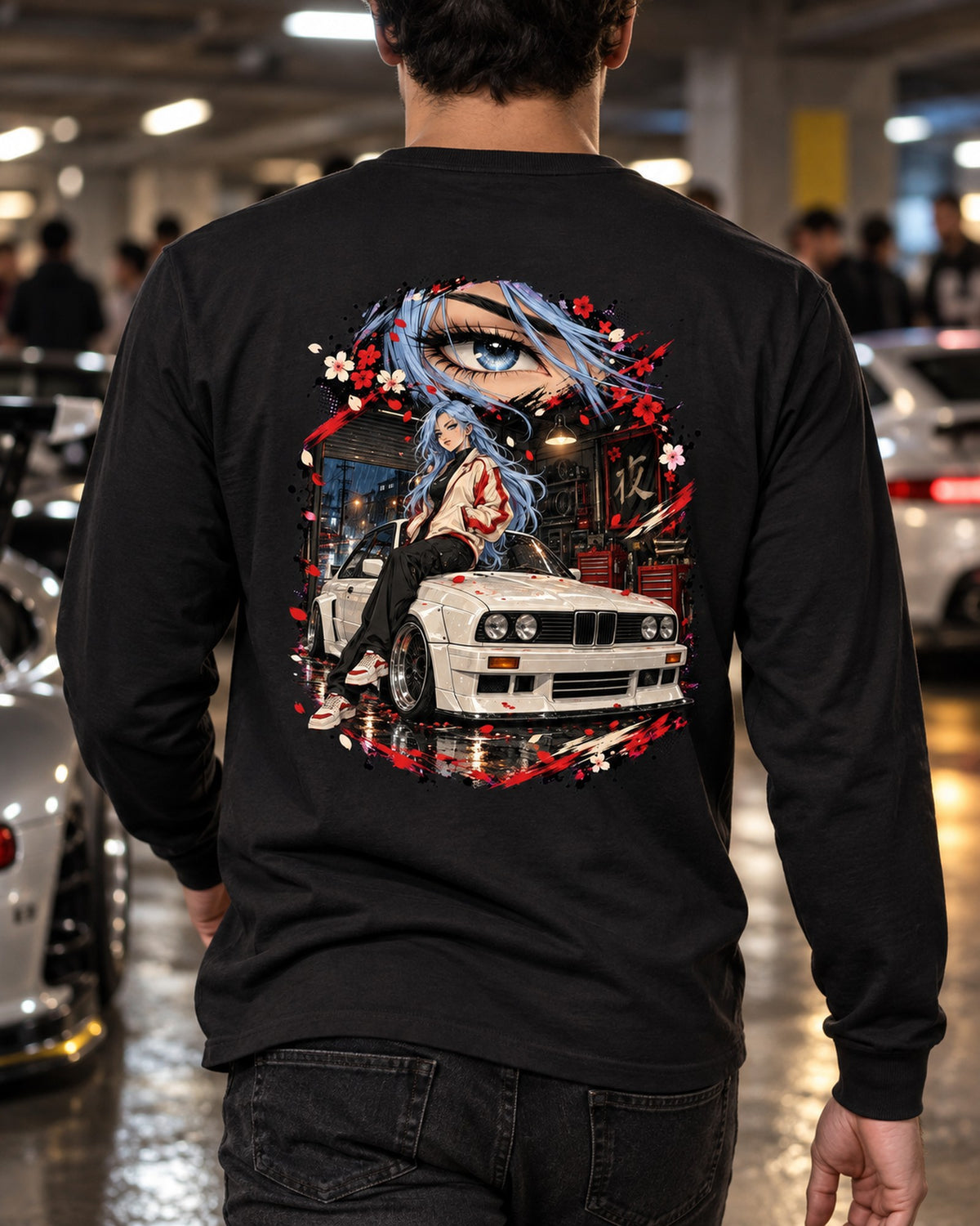 BMW M3 E30 Anime Girl Shirt, Hoodie & More Long Sleeve Black worn hero
