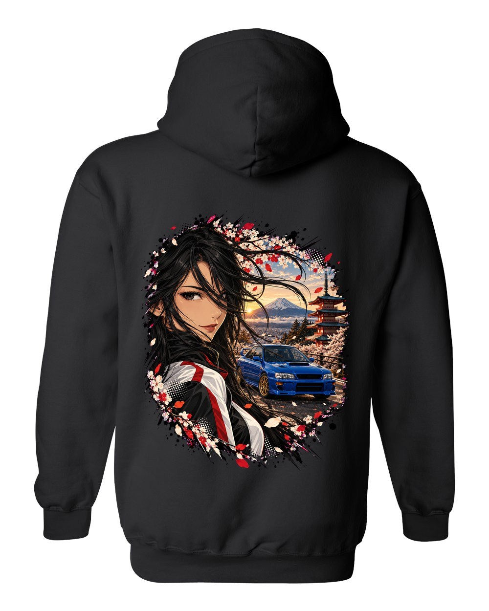 Subaru WRX STI GC8 Anime Girl Pull Over Hoodie Black back