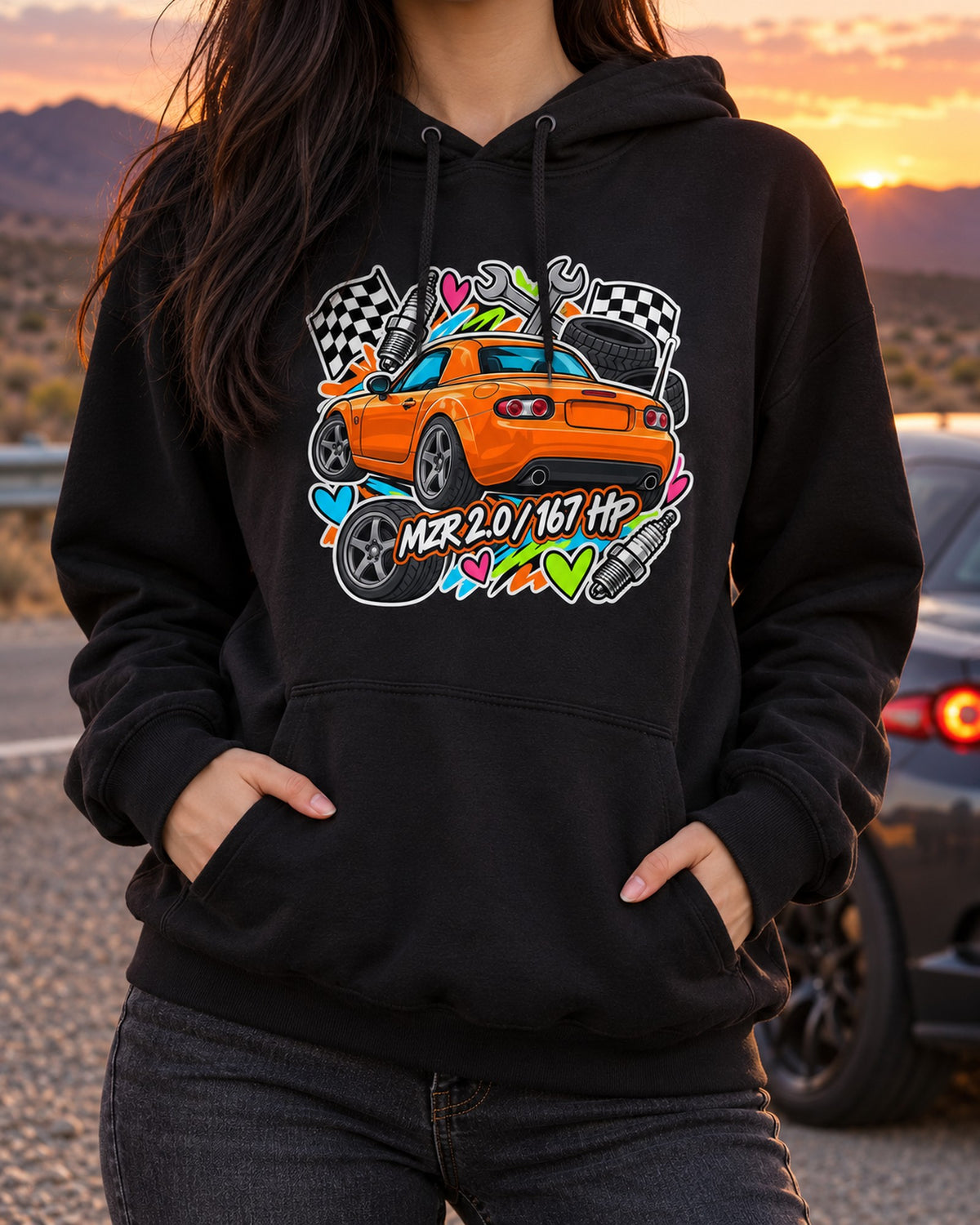 Mazda MX-5 NA6CE Cyanotype Blueprint Shirt, Eunos Roadster Pull Over Hoodie Black worn hero