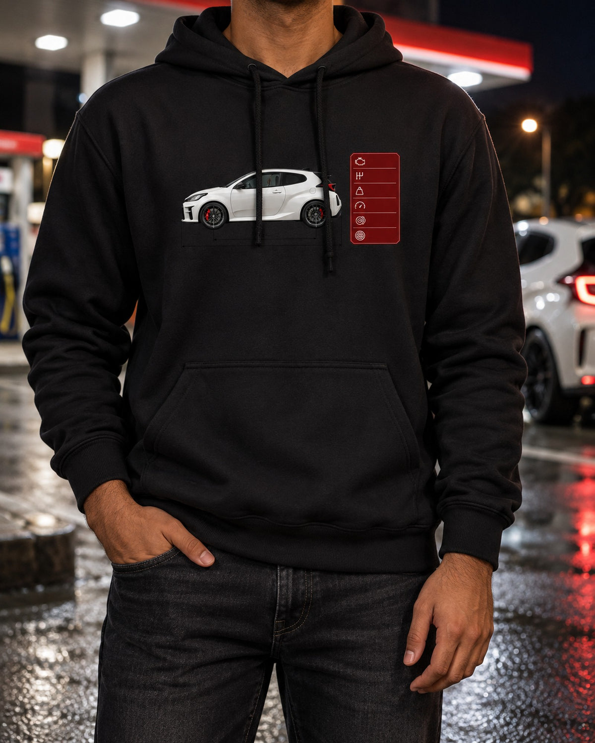 Toyota GR Yaris Circuit Package Homologation Special Poster Tee Pull Over Hoodie Black worn hero