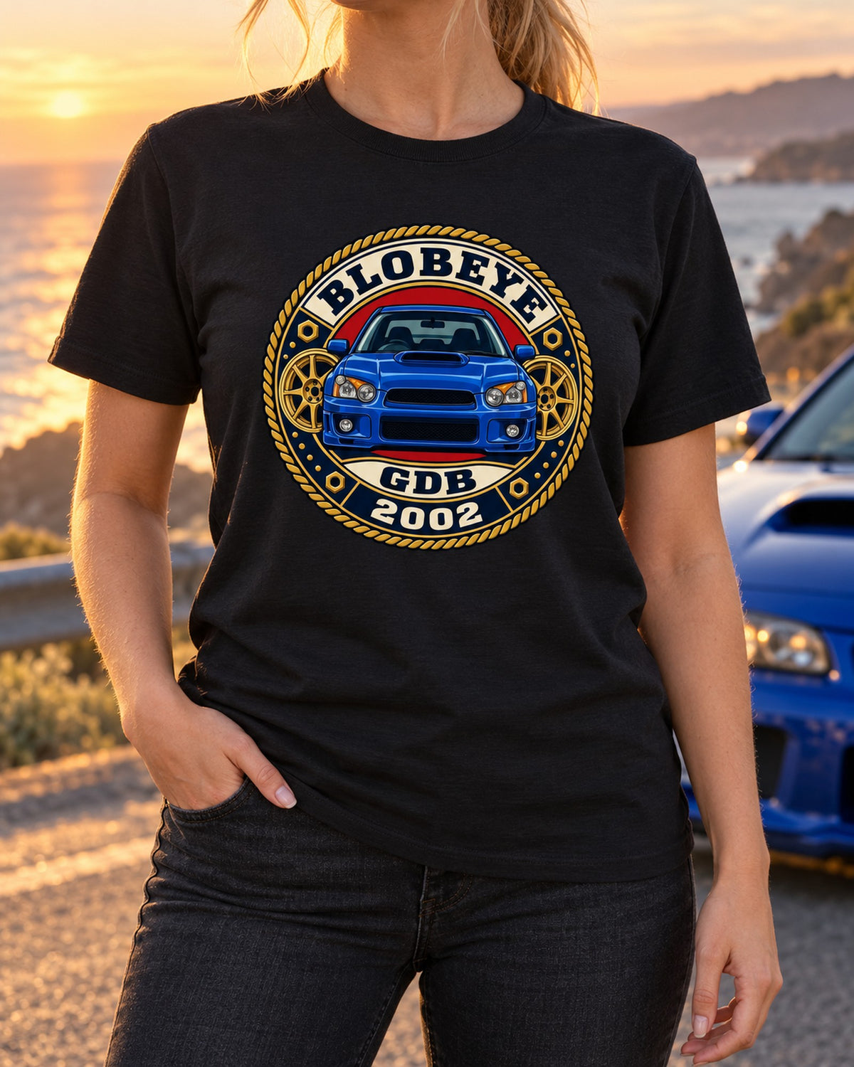 Subaru Impreza WRX GDB Blobeye Round Crest Shirt, 2002 Car Tee T-Shirt Black worn hero