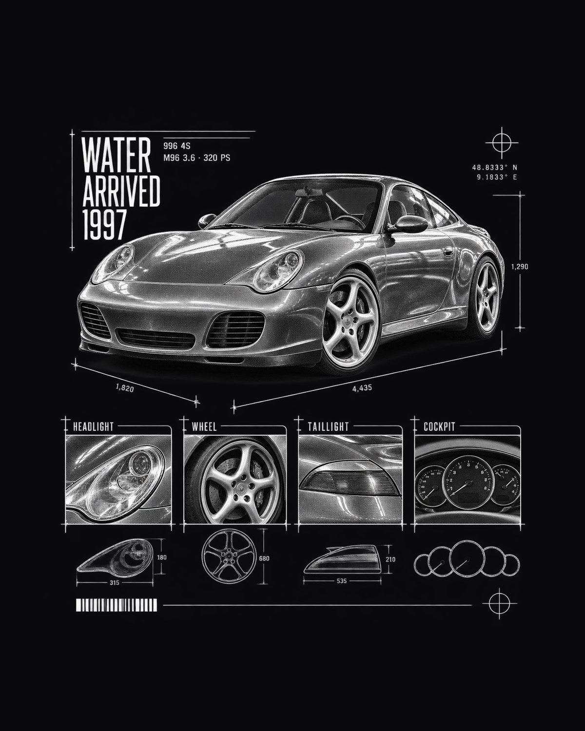 Porsche 911 Carrera 4S 996 Water Arrived 1997 Dossier Shirt design only