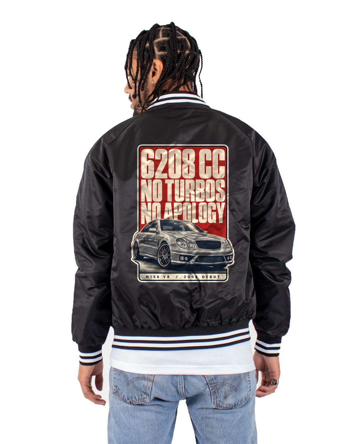 Mercedes-AMG C63 W204 6.2 V8 Headline Shirt, No Turbos Car Tee Bomber Jacket Black back