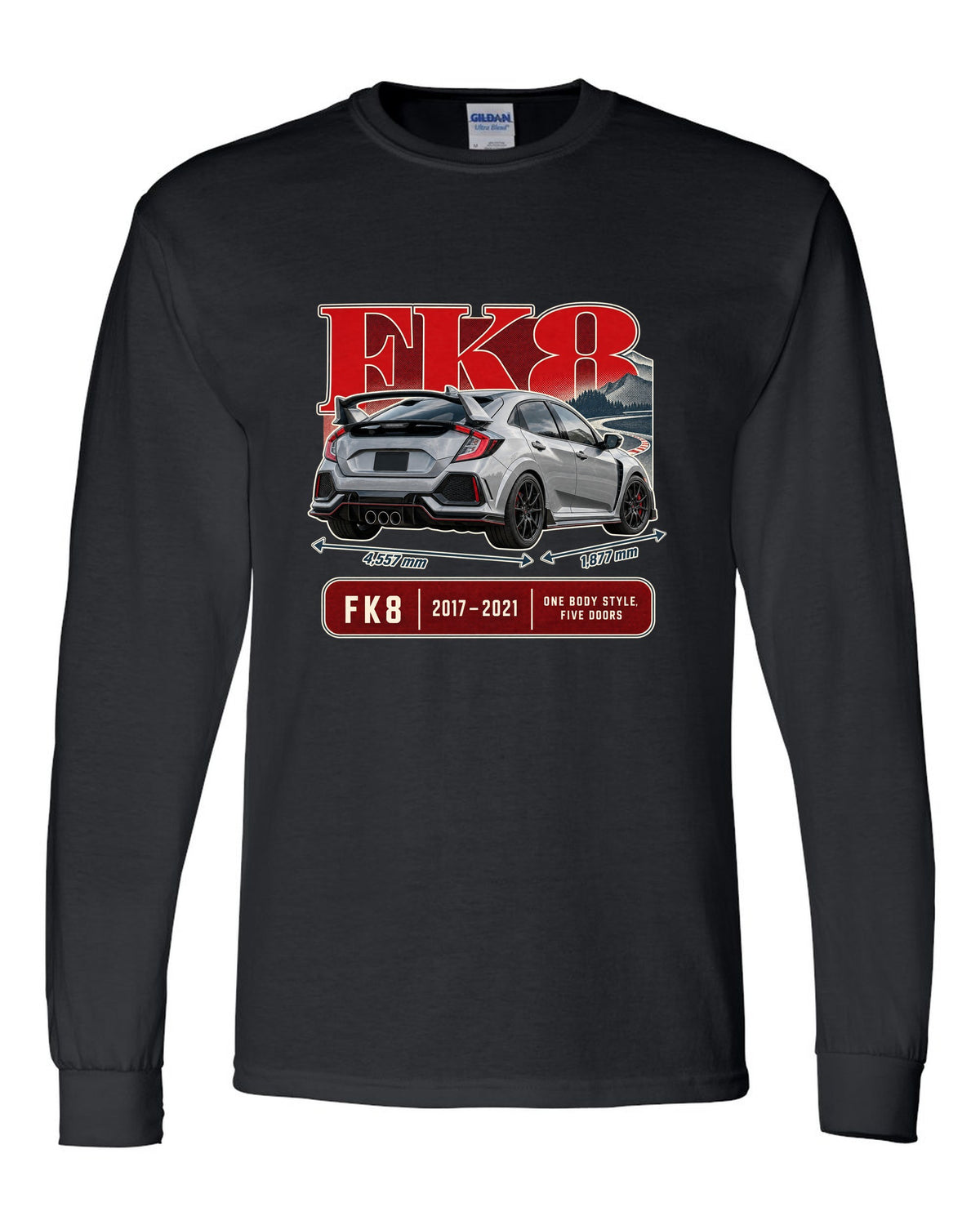 print archive panel of a silver-grey Honda Civic Type R FK8 black long sleeve front view with the design