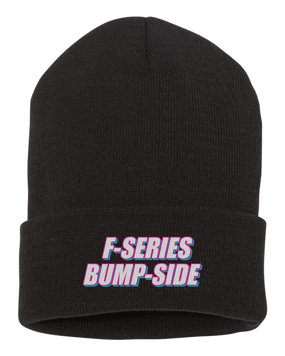 F-Series Bump-Side black beanie front view with car name