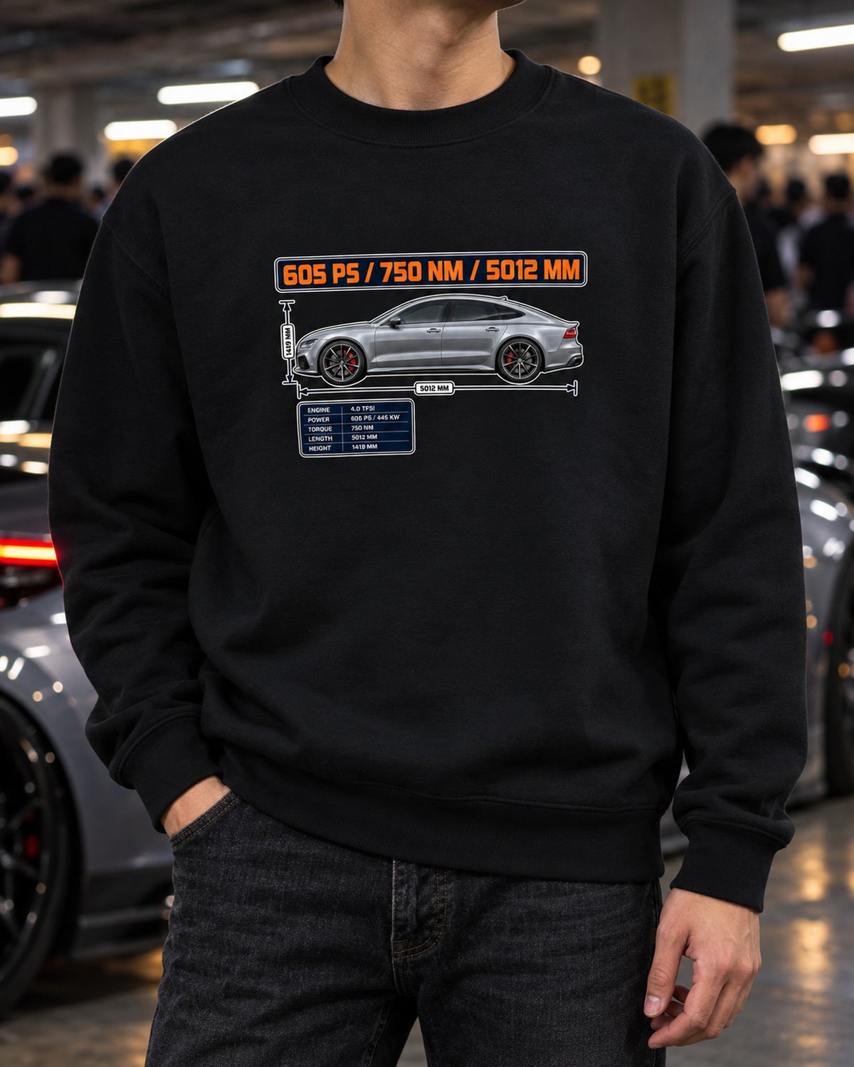 Audi RS7 Sportback Performance C7 Spec Poster Shirt Crewneck Black worn hero