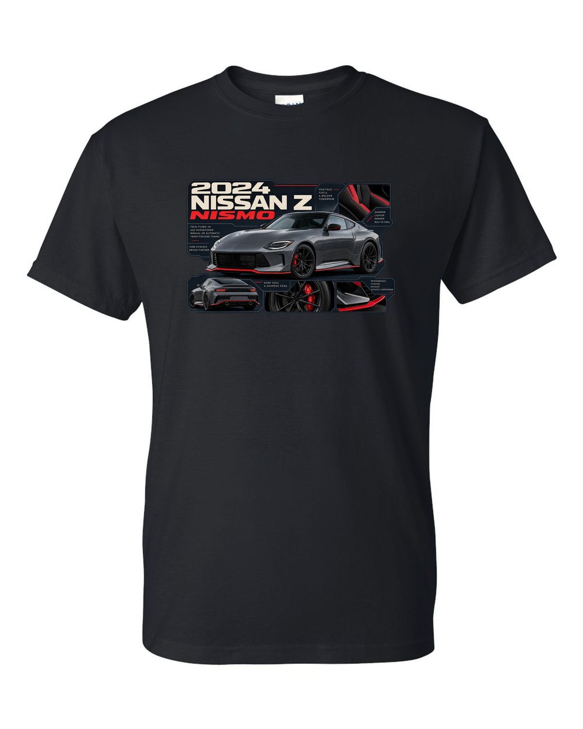Nissan GT-R50 Italdesign Dossier black t-shirt front view with the design