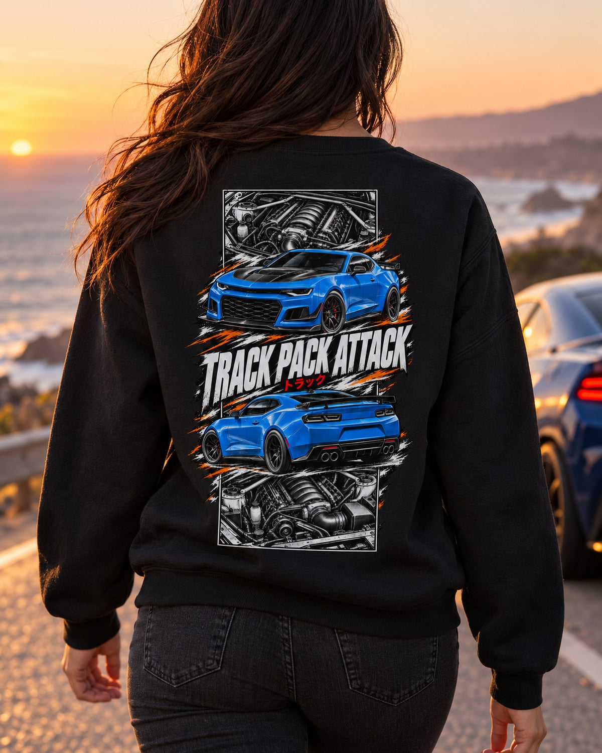 Chevy Camaro SS Torn Poster Full-Back Graphic Tee Crewneck Black worn hero