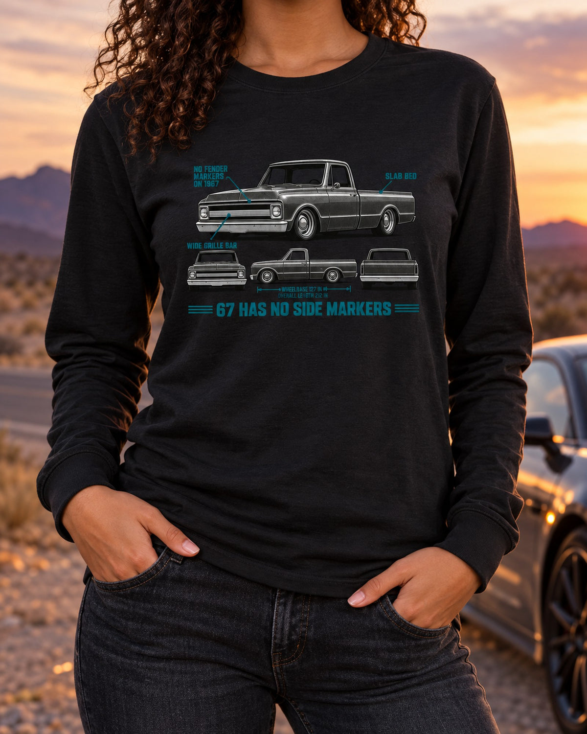 Chevrolet C10 Fleetside 1967-72 Spec Strip Shirt, Truck Guy Gift Long Sleeve Black worn hero