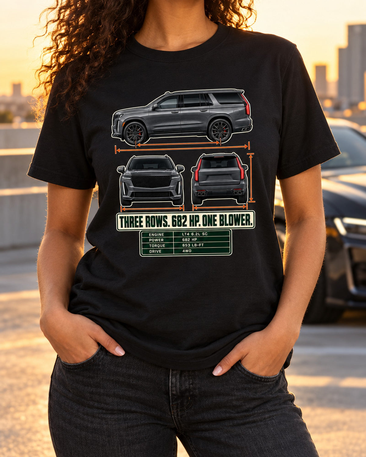 Escalade-V 2023-25 Three-View Spec Table Shirt, Car Guy Gift T-Shirt Black worn hero