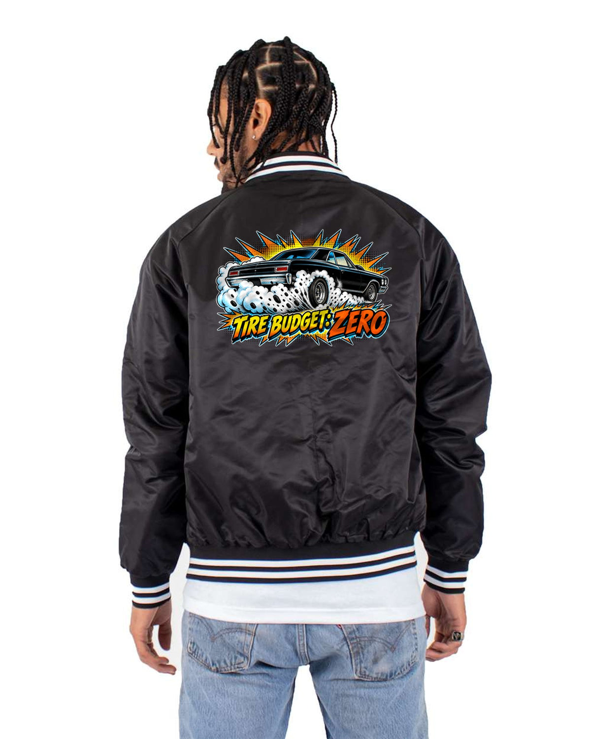 Chevrolet Chevelle Malibu SS 1966 Burnout Comic Shirt Bomber Jacket Black back