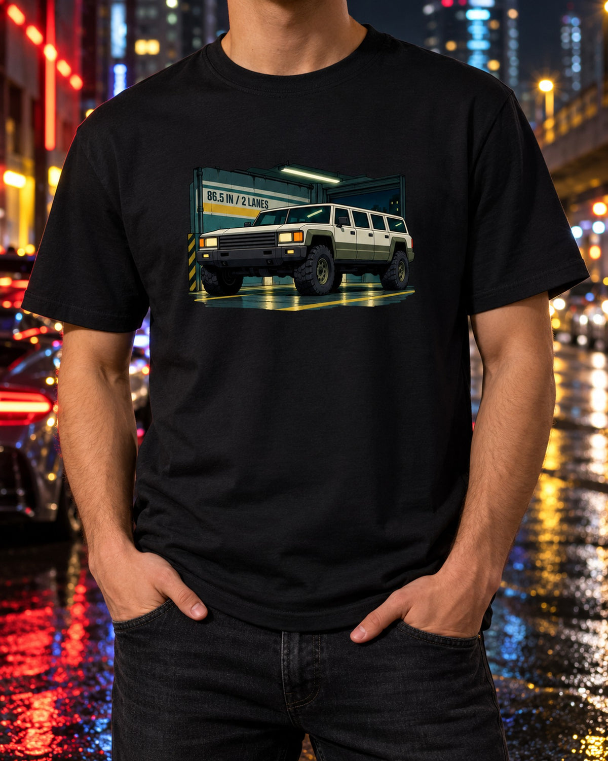 Hummer H1 Anime Style Wide Load Garage Shirt, 86.5 Inch Gift T-Shirt Black worn hero
