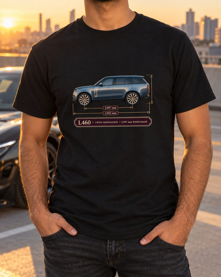 Range Rover L460 Fifth Generation Blueprint Shirt, 2,997 mm T-Shirt Black worn hero